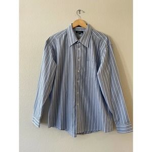 Damante Size XL Men's Blue Striped Button Up Dress Shirt Pocket Long‎ Sleeve